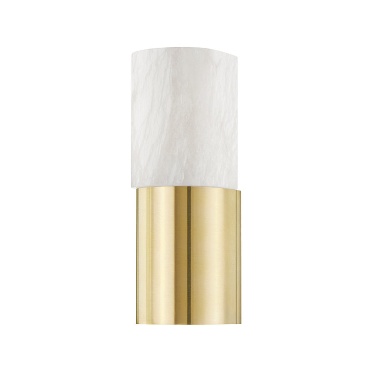 Aged Brass Cylinder Sconce with Alabaster Shade