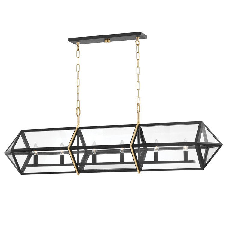 Aged Brass and Black 6-Light Glass Island Pendant