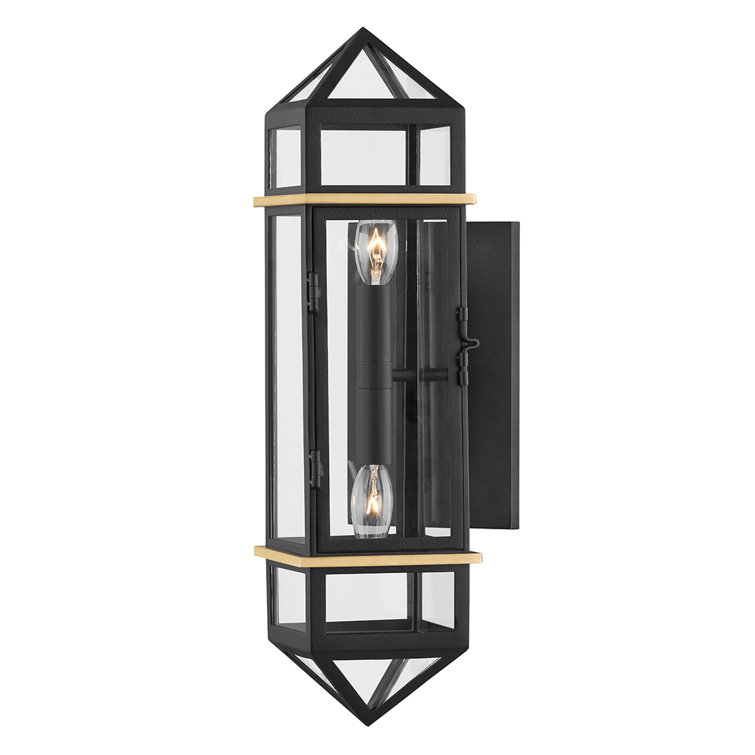 Aged Brass and Black 2-Light Geometric Sconce