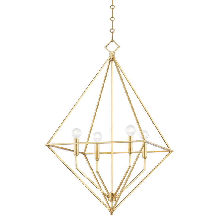 Elegant Gold Leaf 4-Light Geometric Chandelier with Dimmable LED
