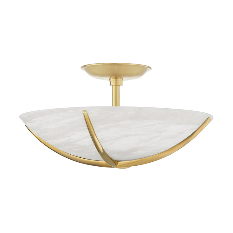 Aged Brass Modern Alabaster Bowl LED Indoor/Outdoor Pendant