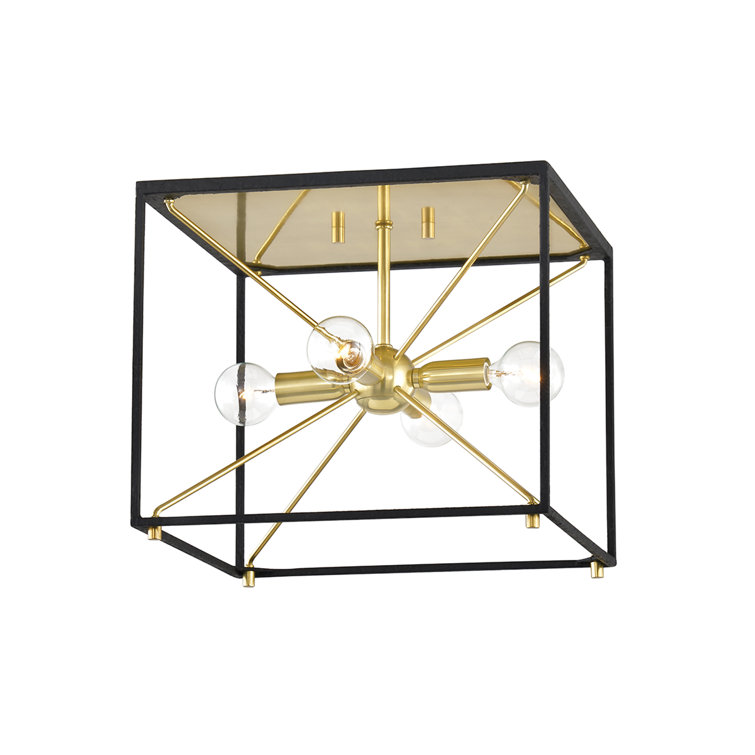 Aged Brass and Black 4-Light Sputnik Chandelier
