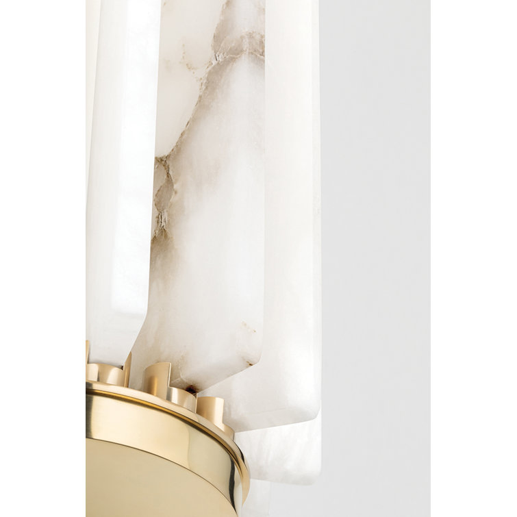 Aged Brass Cylinder Direct Wired LED Sconce with Spanish Alabaster Shade