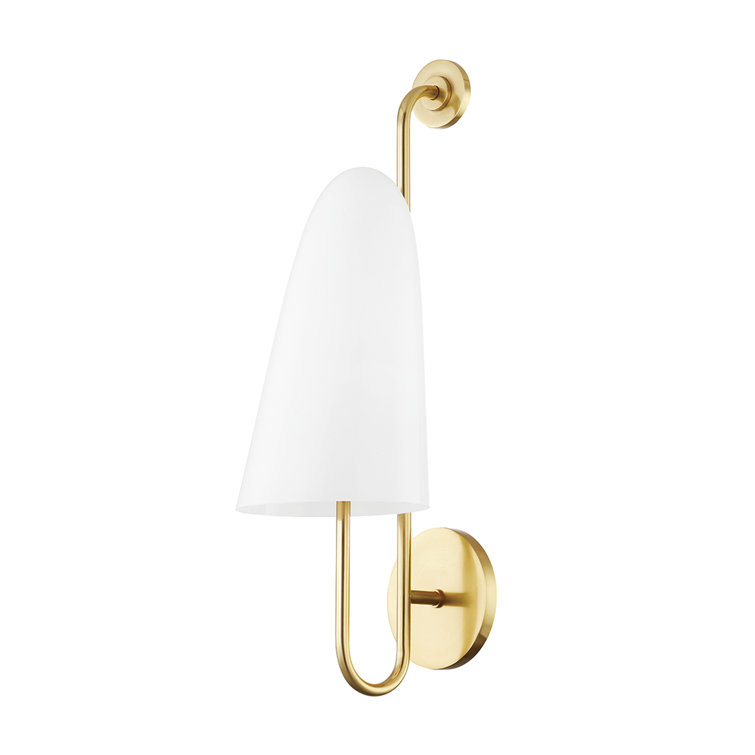 Slate Hill Dimmable Cone Glass Sconce in Aged Brass with Opal Shade