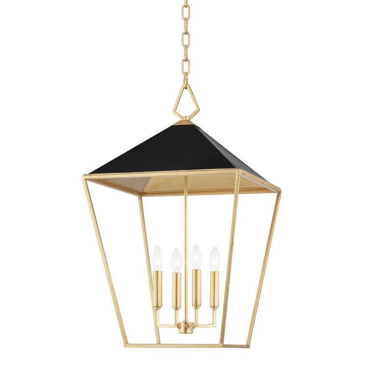 Paxton Gold Leaf & Black 4-Light Linen Shade Pendant