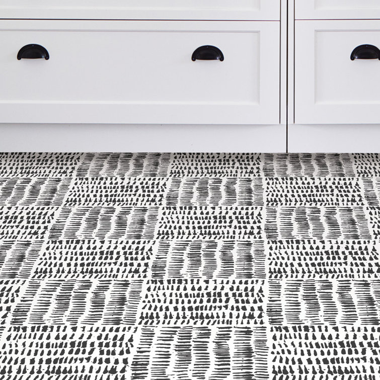 Black and White Vinyl Peel & Stick Kitchen Floor Tiles