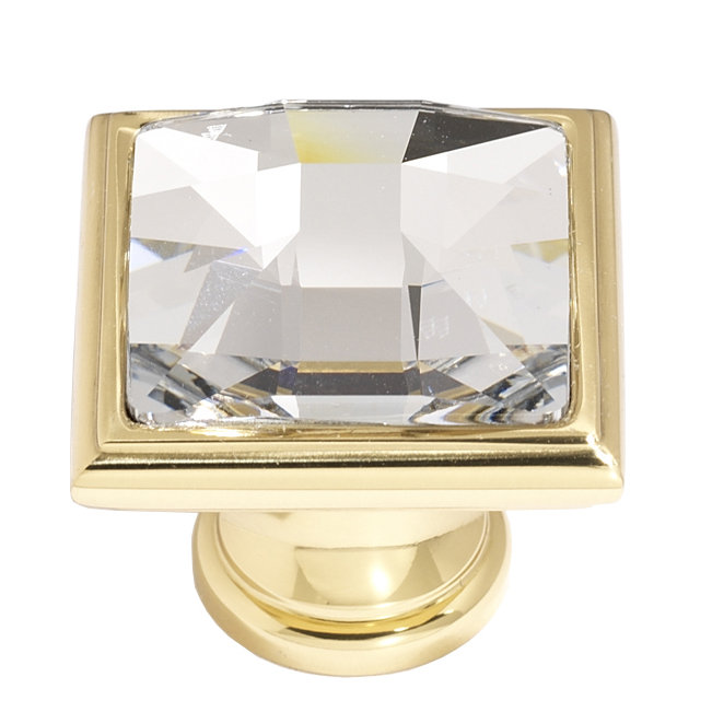 Polished Brass Square Knob with Swarovski Crystal