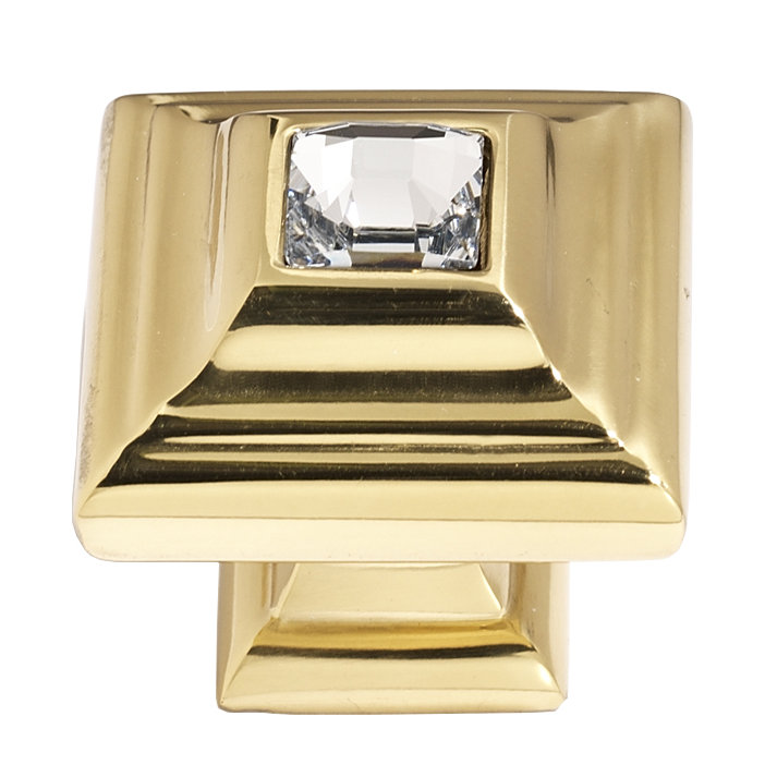 Polished Brass Square Crystal Cabinet Knob with Mounting Hardware
