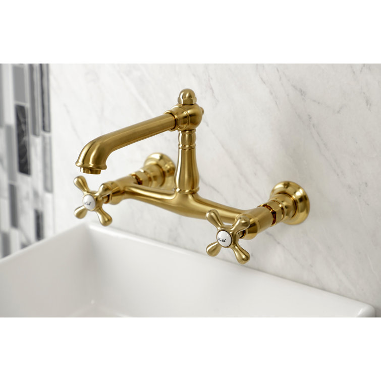 English Country Brushed Brass Wall Mounted Bathroom Faucet