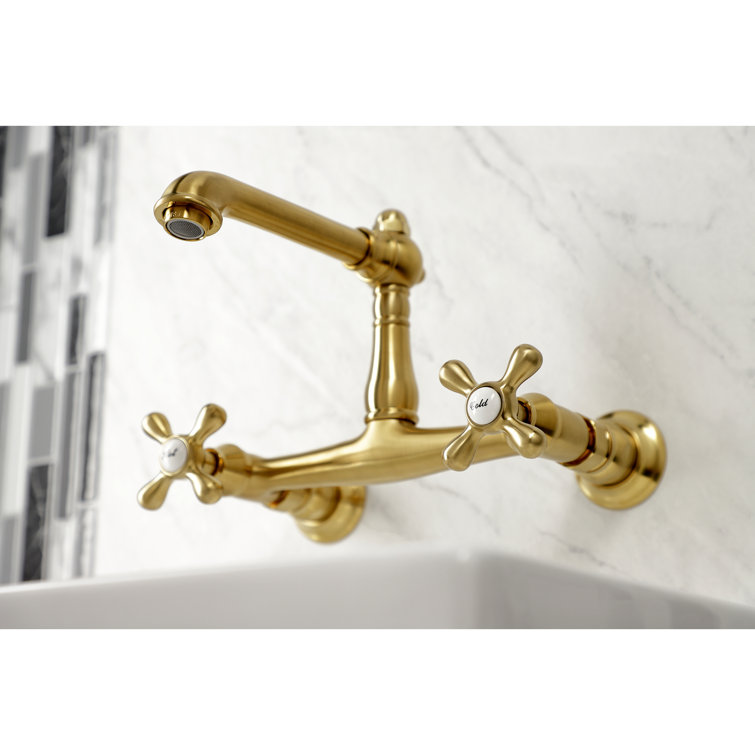 English Country Brushed Brass Wall Mounted Bathroom Faucet