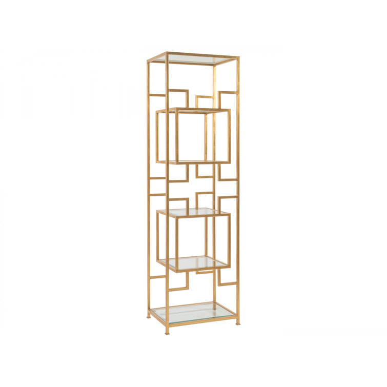 Gold Leaf Transitional Metal Etagere with Glass Shelves
