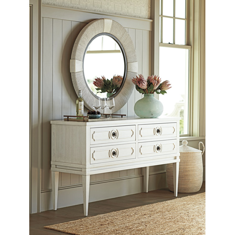 Transitional Cream Leather-Wrapped 42" Round Wood Mirror