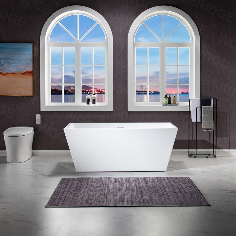 59'' White Acrylic Freestanding Rectangular Soaking Bathtub
