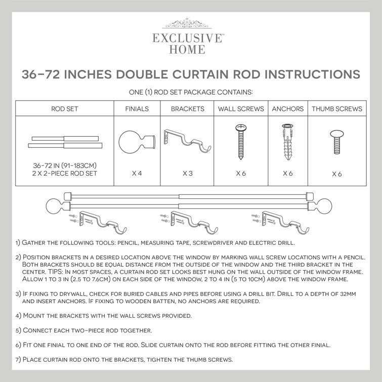 Gold Adjustable Double Curtain Rod with Carved Finials, 36"-72"