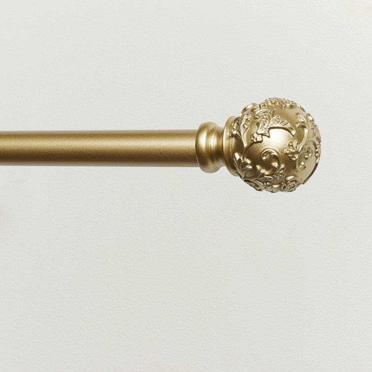 Gold Iron Adjustable Curtain Rod with Floral Resin Finials, 36"-72"