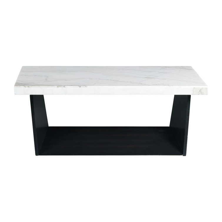 Contemporary Beckley 48" Rectangular White Marble & Wood Coffee Table