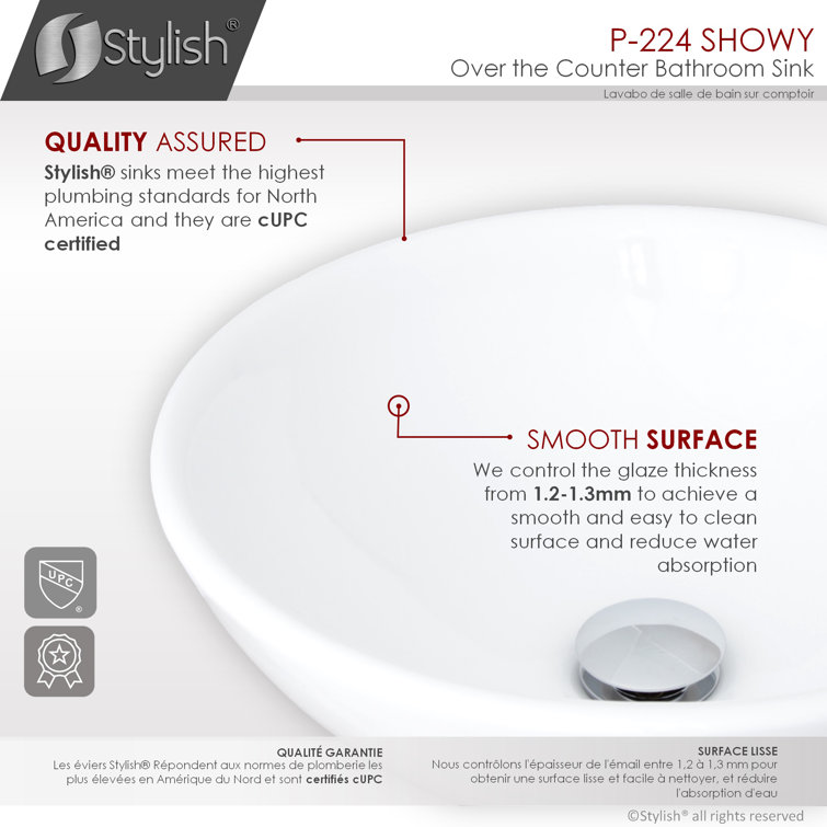 Stylish 16" White Round Ceramic Vessel Sink