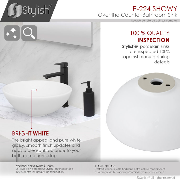 Stylish 16" White Round Ceramic Vessel Sink
