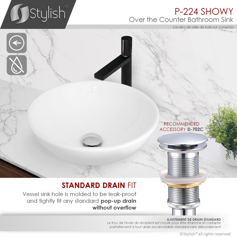Stylish 16" White Round Ceramic Vessel Sink
