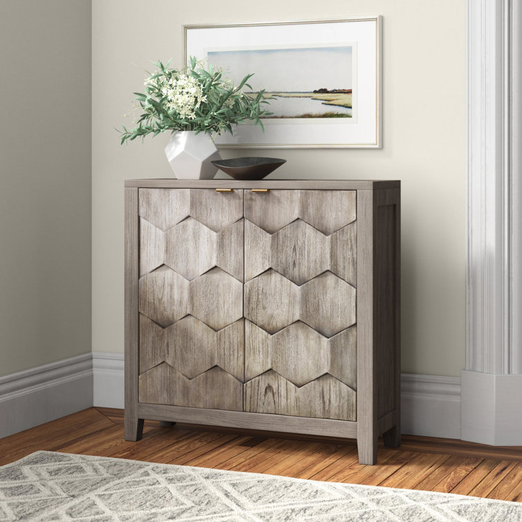 Smoked Ivory Engineered Wood Storage Cabinet with Honey-Comb Design