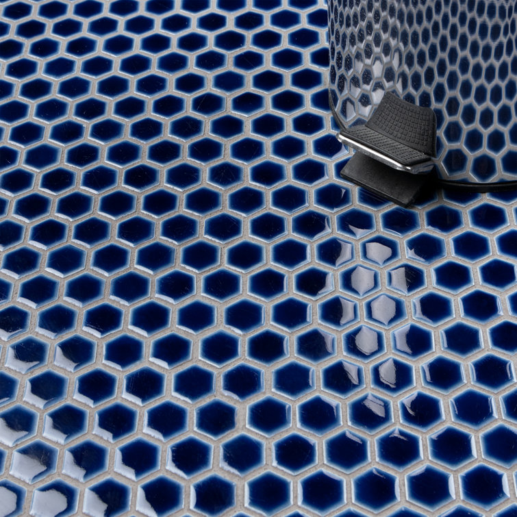 Smokey Blue Glazed Porcelain Hexagon Mosaic Tile