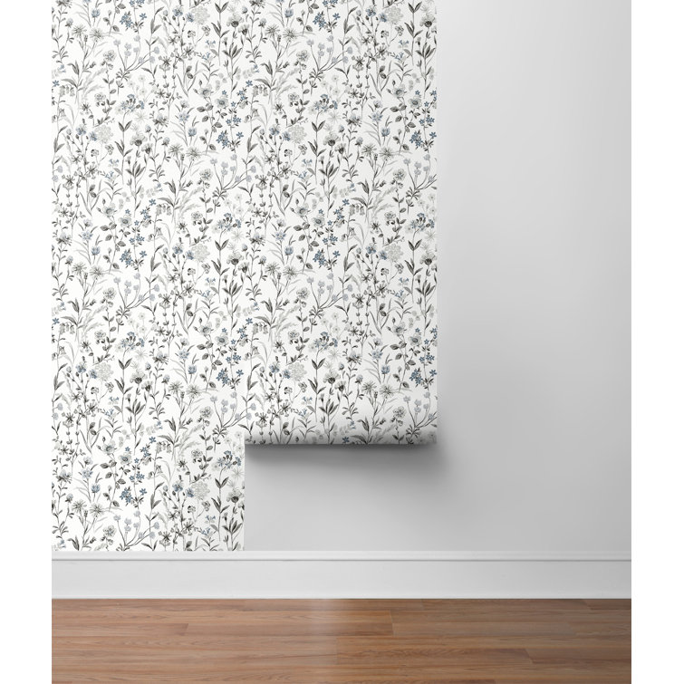 Charcoal and Bluestone Floral Peel and Stick Wallpaper