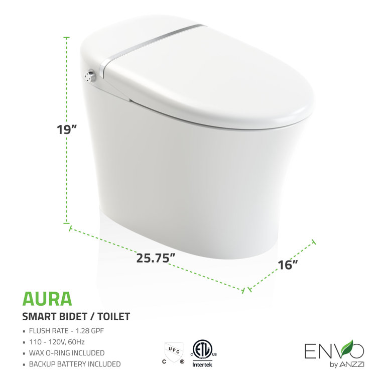 White High Efficiency Elongated Macerating Smart Toilet with Bidet