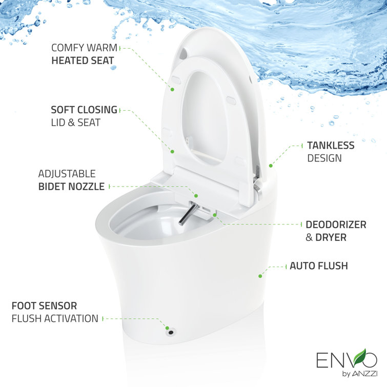 White High Efficiency Elongated Macerating Smart Toilet with Bidet