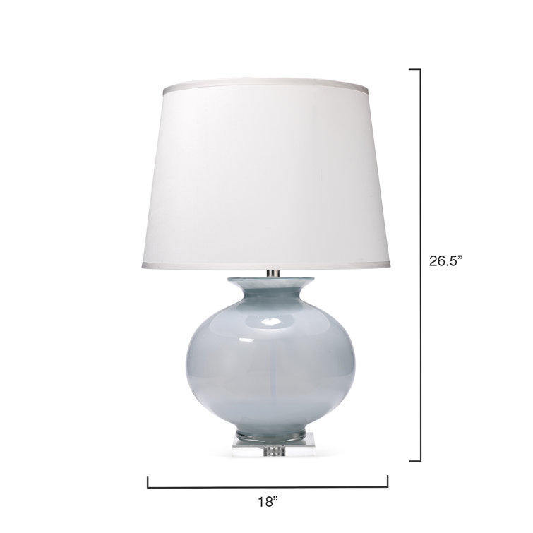 Cornflower Blue Glass Table Lamp with White Silk Shade