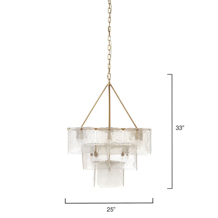 Antique Brass Three-Tier 24-Light Chandelier with Melted Ice Glass