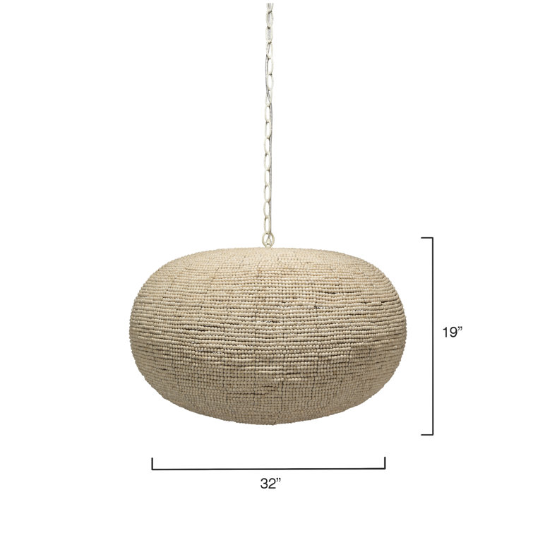 Natural Beaded Round Pendant Light with White Chain