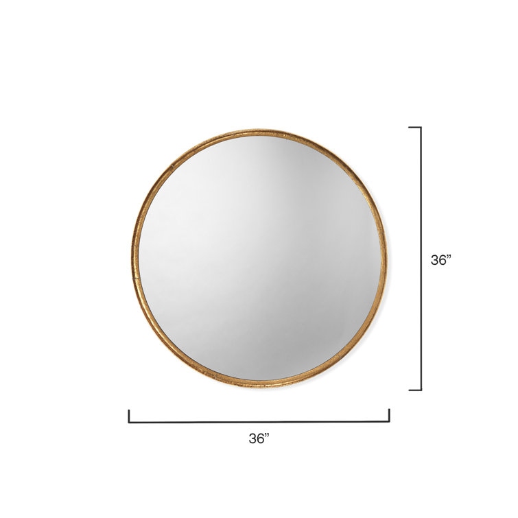 Elegant 36" Round Wood Dresser Mirror with Gold Leaf Metal Frame