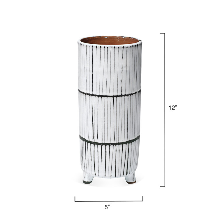 Cream and Dark Grey Ceramic Vase Set with Textured Finish