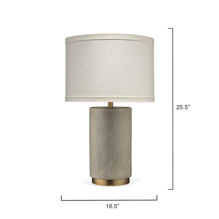 Grey Cement and Antique Brass Table Lamp with Linen Shade