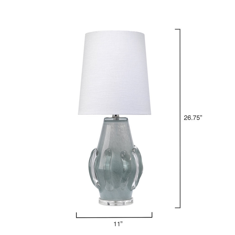 Cornflower Blue Handblown Glass Table Lamp with Linen Shade