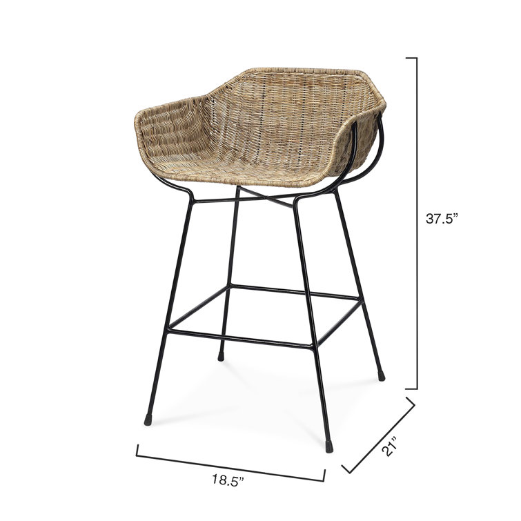 Natural Rattan and Black Steel Counter Stool