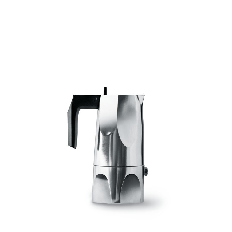 Alessi 6 Cup Black and Silver Aluminum Espresso Maker