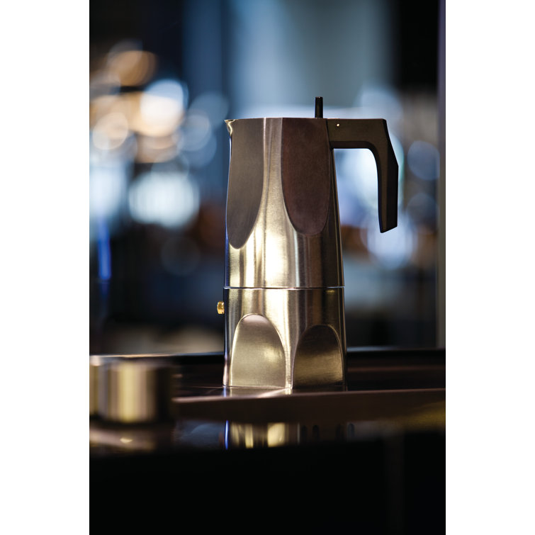 Alessi 6 Cup Black and Silver Aluminum Espresso Maker