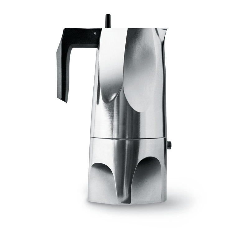 Alessi 6 Cup Black and Silver Aluminum Espresso Maker