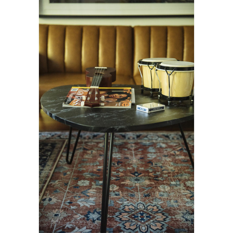 Retro Glam Black Faux Marble & Metal Hairpin Nesting Tables
