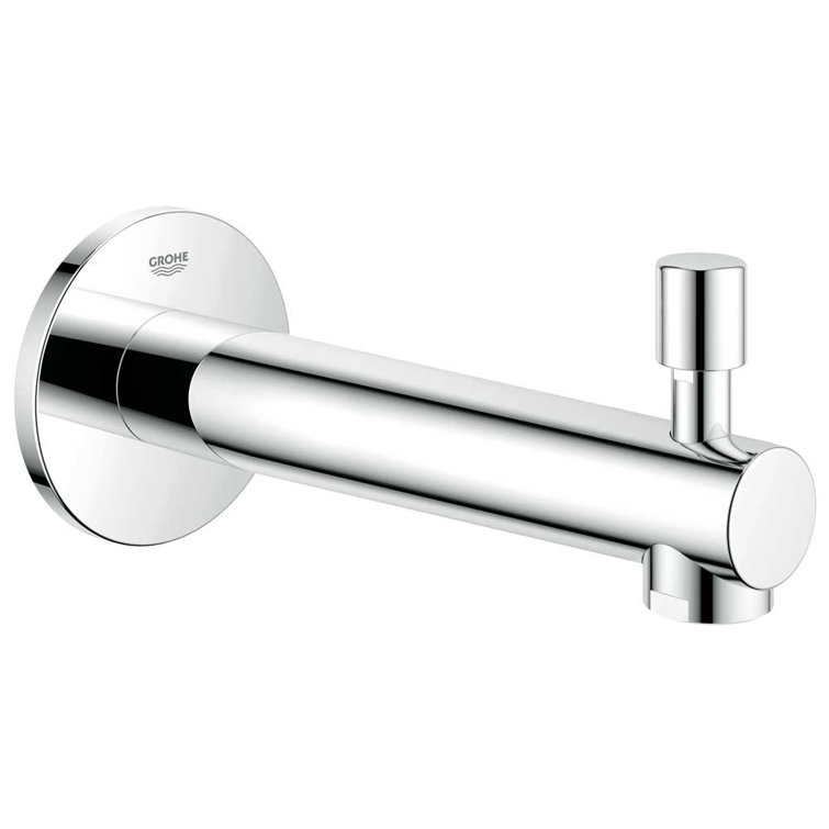 Contemporary Chrome Wall-Mounted Tub Spout with Diverter