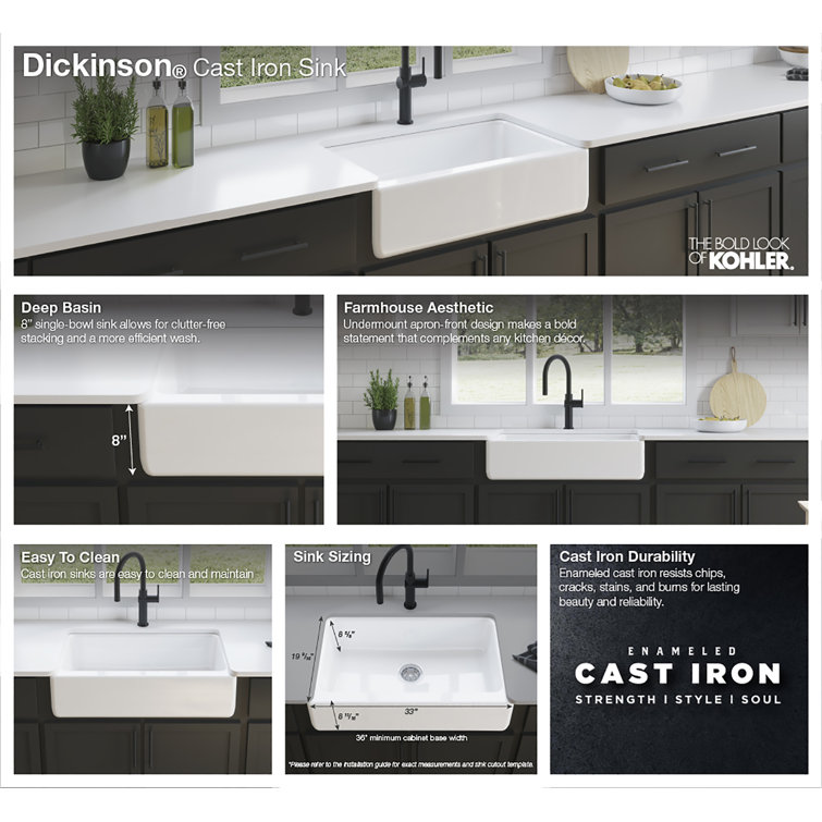 Dickinson White Cast Iron Single-Bowl Farmhouse Kitchen Sink