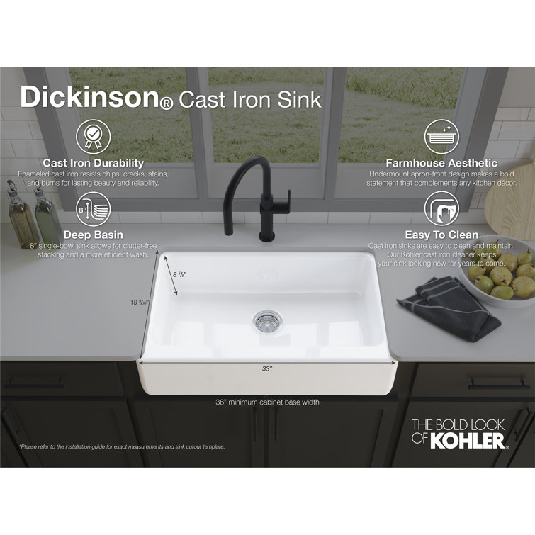 Dickinson White Cast Iron Single-Bowl Farmhouse Kitchen Sink