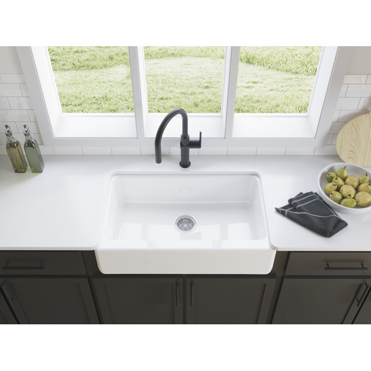 Dickinson White Cast Iron Single-Bowl Farmhouse Kitchen Sink