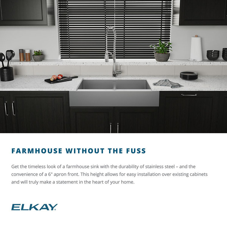 Elkay Crosstown 36" Satin Stainless Steel Double Bowl Farmhouse Sink Kit