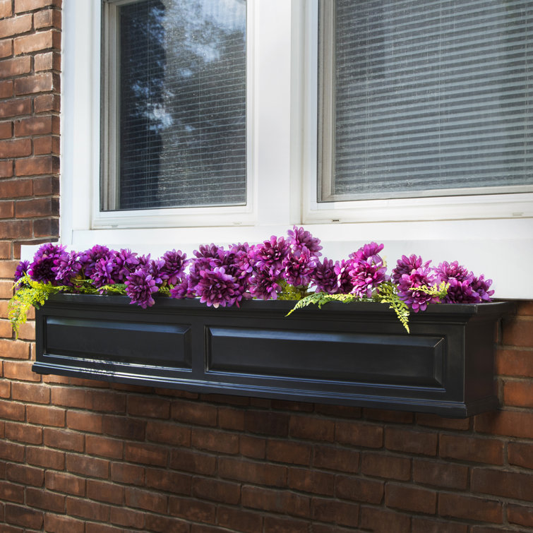 Nantucket Black Polyethylene Outdoor Window Box with Water Reservoir