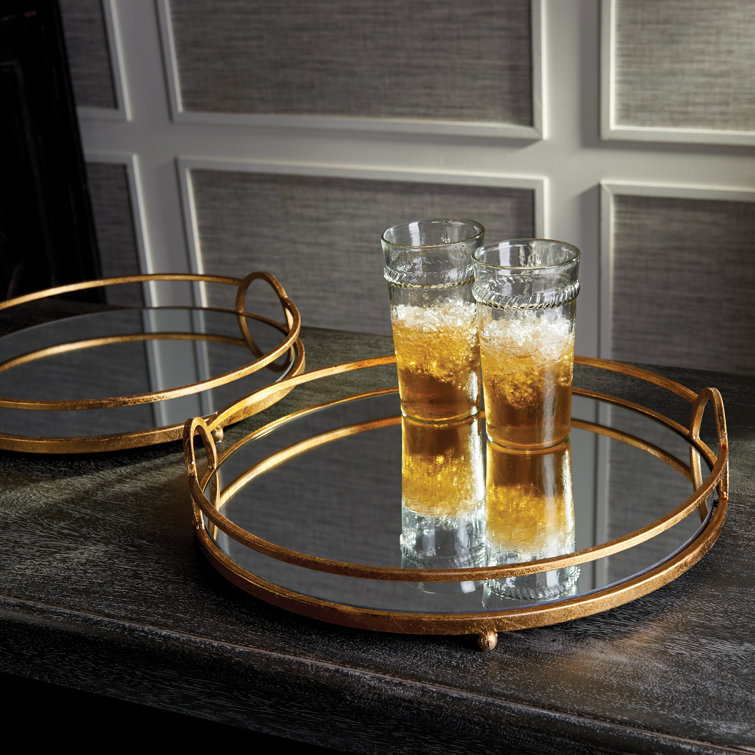 Hudson Round Gold Glass Decorative Trays Set