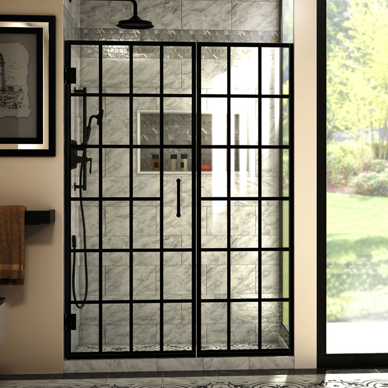 Toulon 52" Black Frameless Hinged Shower Door with Clear Glass