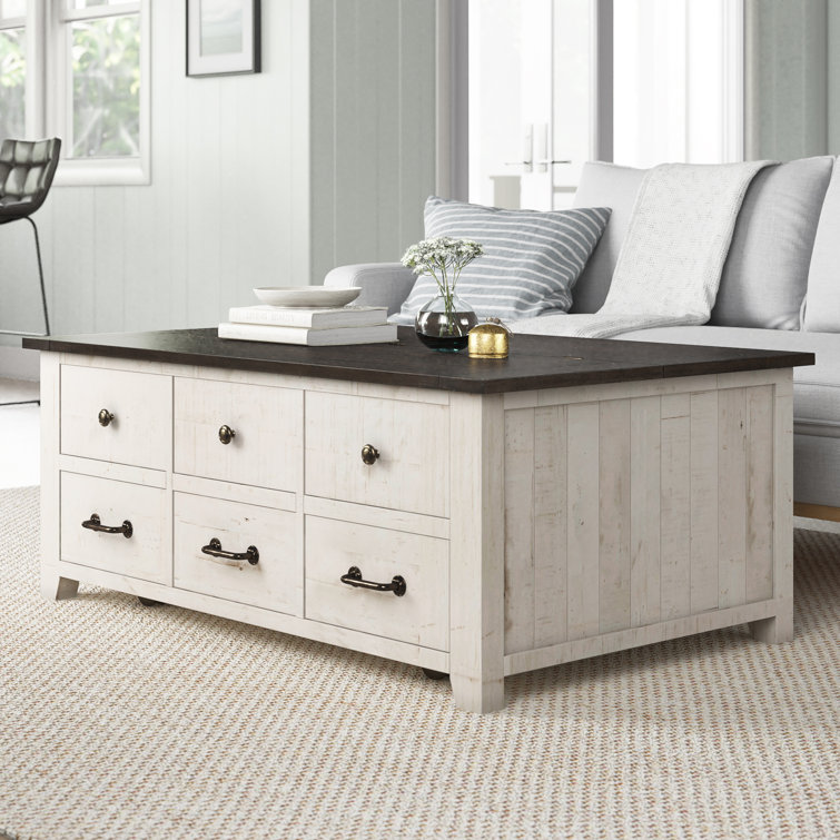 Rustic Reclaimed Pine 56" Vintage White Lift-Top Storage Coffee Table