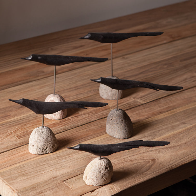 Black Palilo Wood and Iron Bird Sculpture Set
